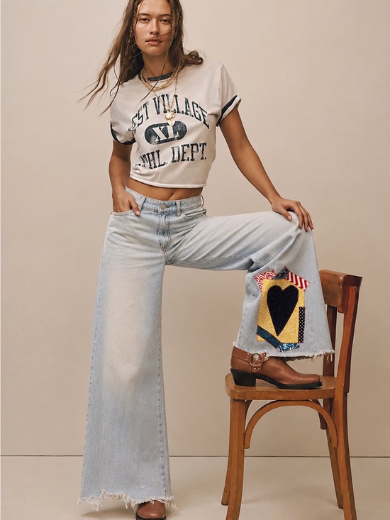 Pilcro and the Letterpress Denim - Anthropologie Adi Patchwork Mid-Rise Flare Jeans Pilcro Size 29 Designer Sample